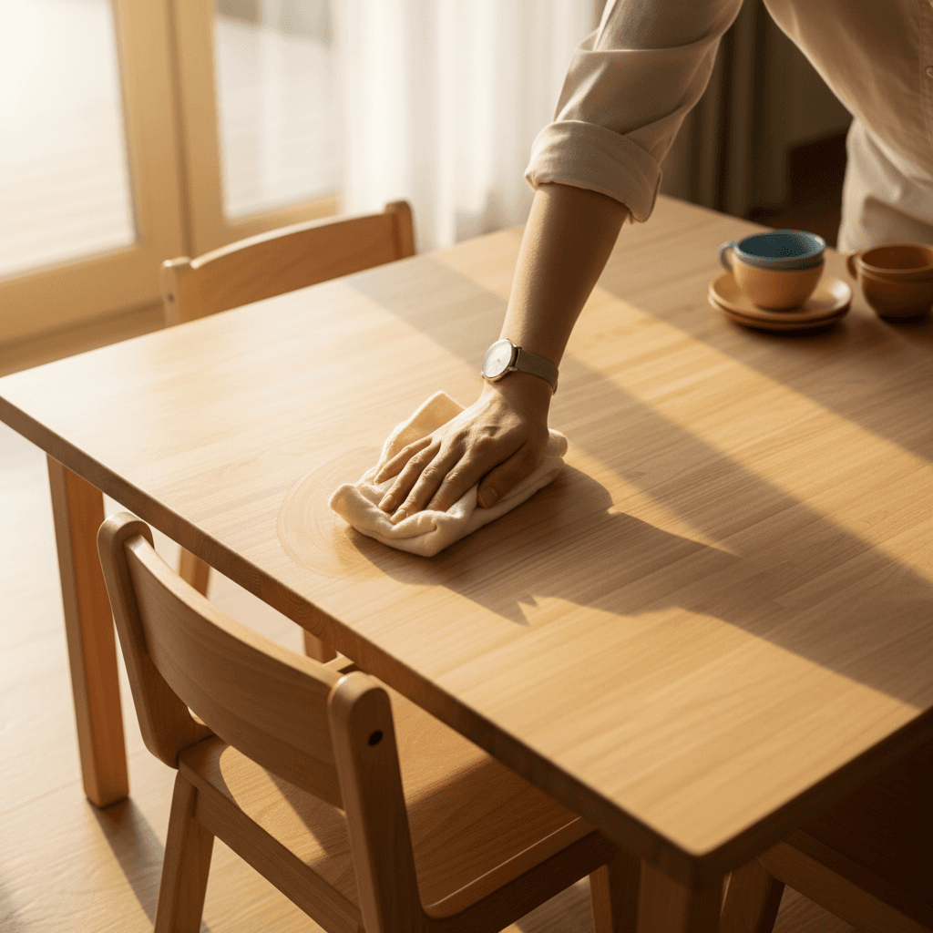 Childcare food table being cleaned with KĀRE